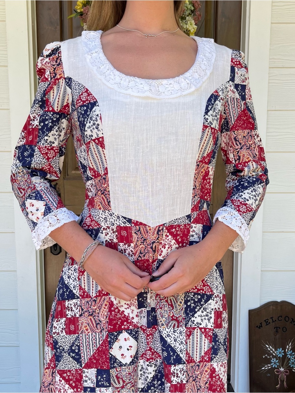 Vintage 70s Handmade Patchwork Lace Maxi Dress - Picture 4 of 4